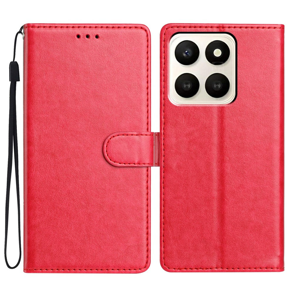 For Honor X7d 5G Leather Case Wallet Stand Phone Cover with Handy Strap