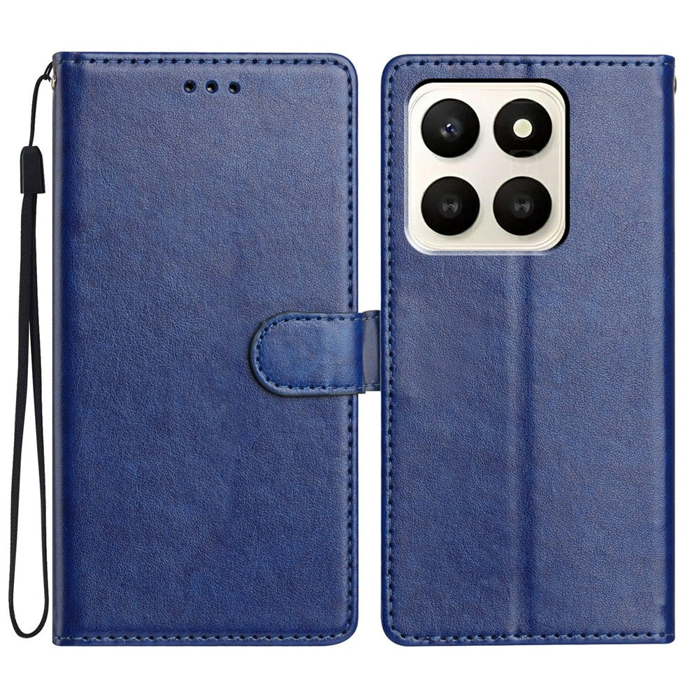 For Honor X7d 5G Leather Case Wallet Stand Phone Cover with Handy Strap