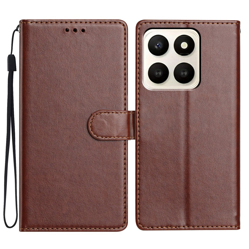 For Honor X7d 5G Leather Case Wallet Stand Phone Cover with Handy Strap