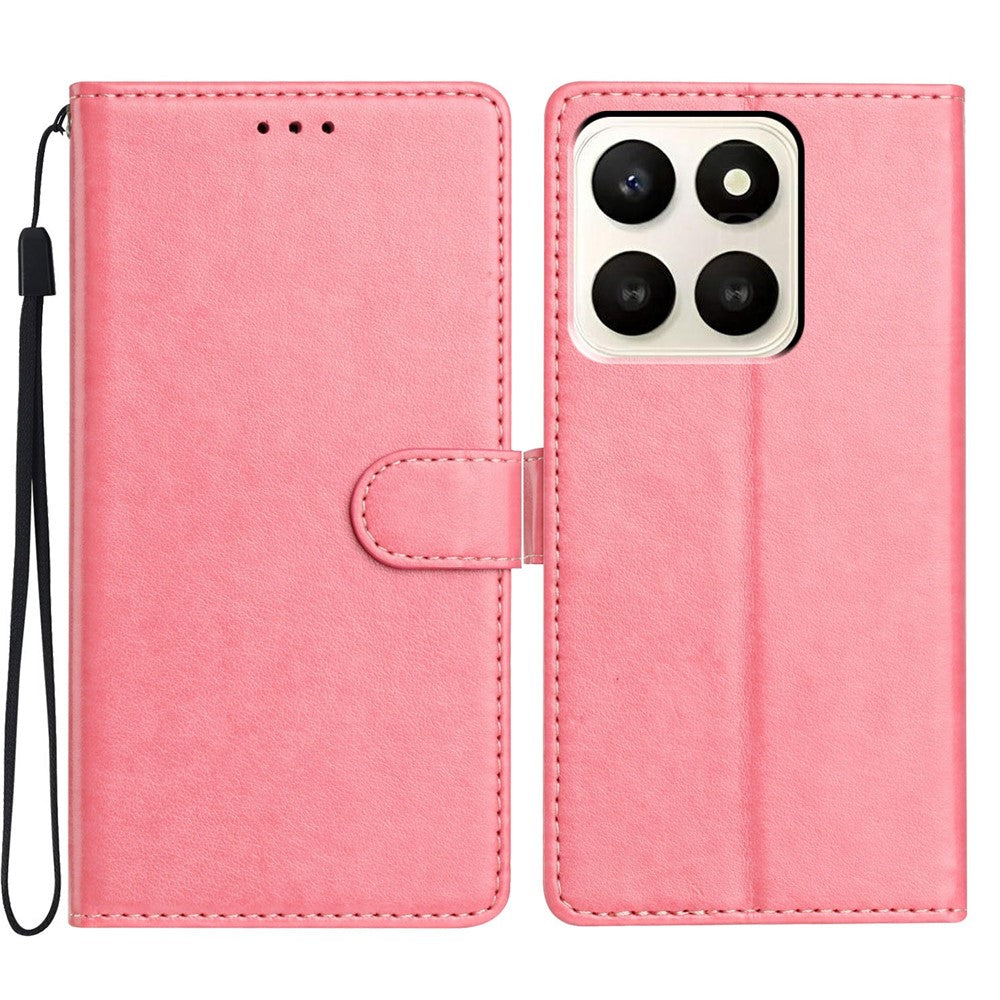 For Honor X7d 5G Leather Case Wallet Stand Phone Cover with Handy Strap