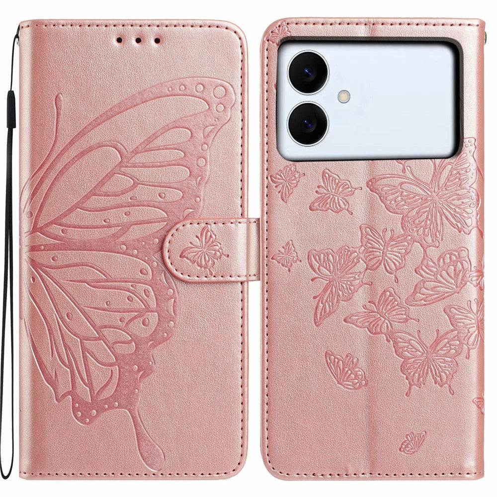 For Samsung Galaxy S26 Edge Case Butterfly Imprinted Wallet Stand PU Leather Flip Phone Cover with Strap