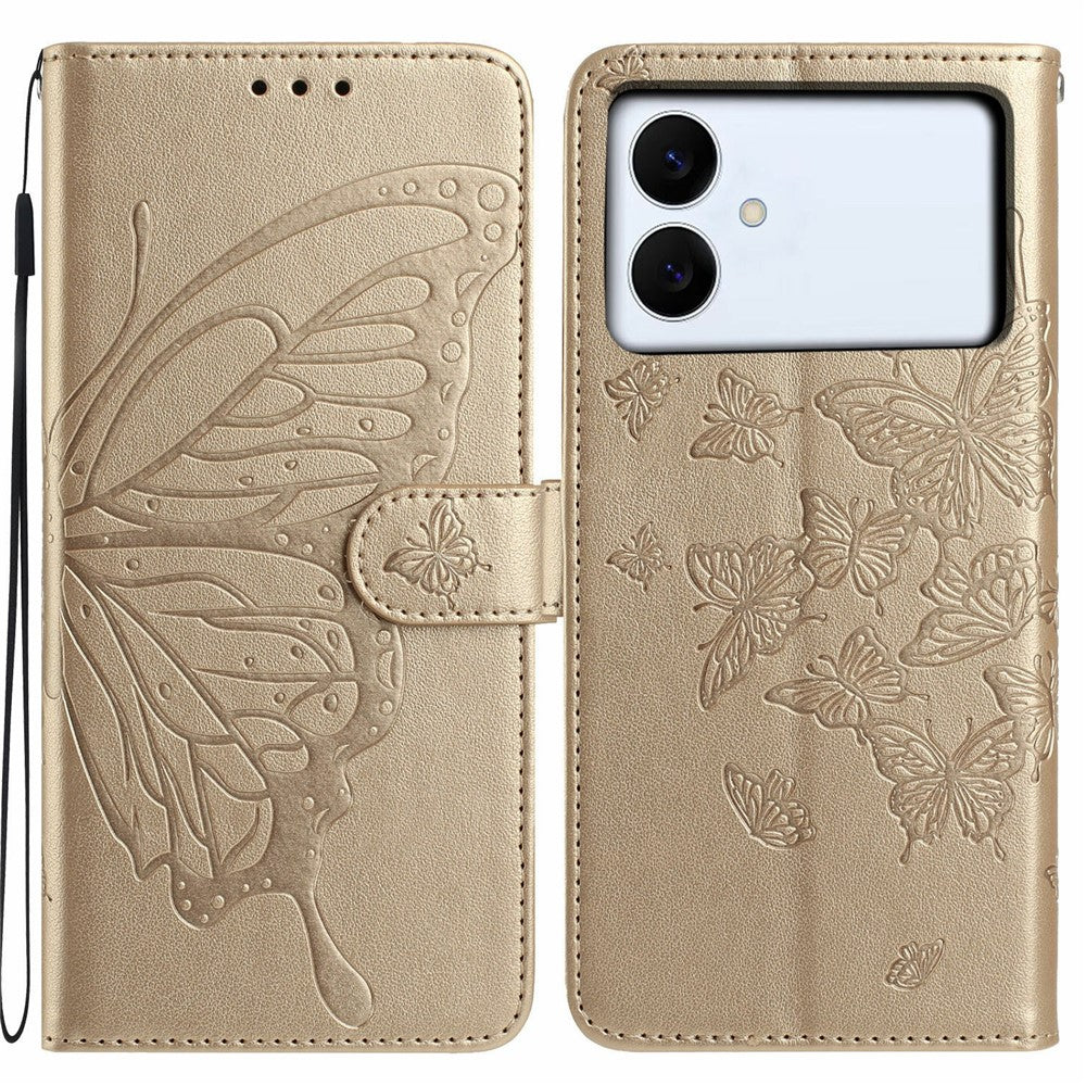 For Samsung Galaxy S26 Edge Case Butterfly Imprinted Wallet Stand PU Leather Flip Phone Cover with Strap