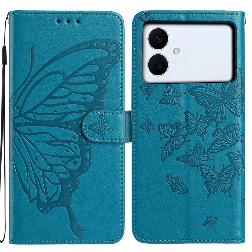 For Samsung Galaxy S26 Edge Case Butterfly Imprinted Wallet Stand PU Leather Flip Phone Cover with Strap