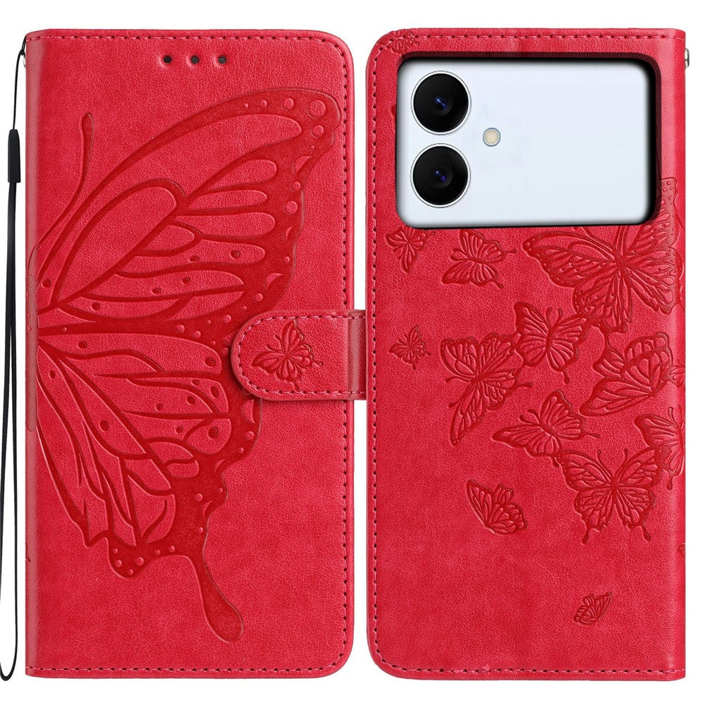 For Samsung Galaxy S26 Edge Case Butterfly Imprinted Wallet Stand PU Leather Flip Phone Cover with Strap