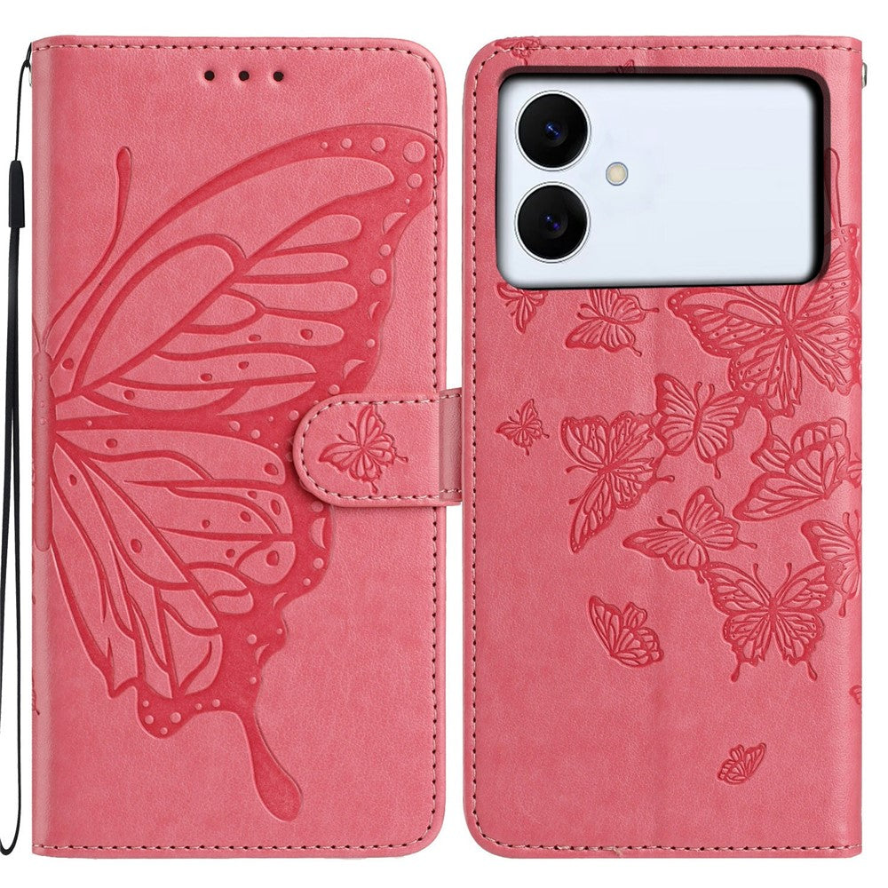 For Samsung Galaxy S26 Edge Case Butterfly Imprinted Wallet Stand PU Leather Flip Phone Cover with Strap