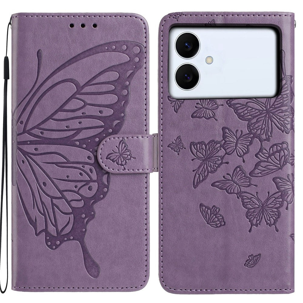 For Samsung Galaxy S26 Edge Case Butterfly Imprinted Wallet Stand PU Leather Flip Phone Cover with Strap