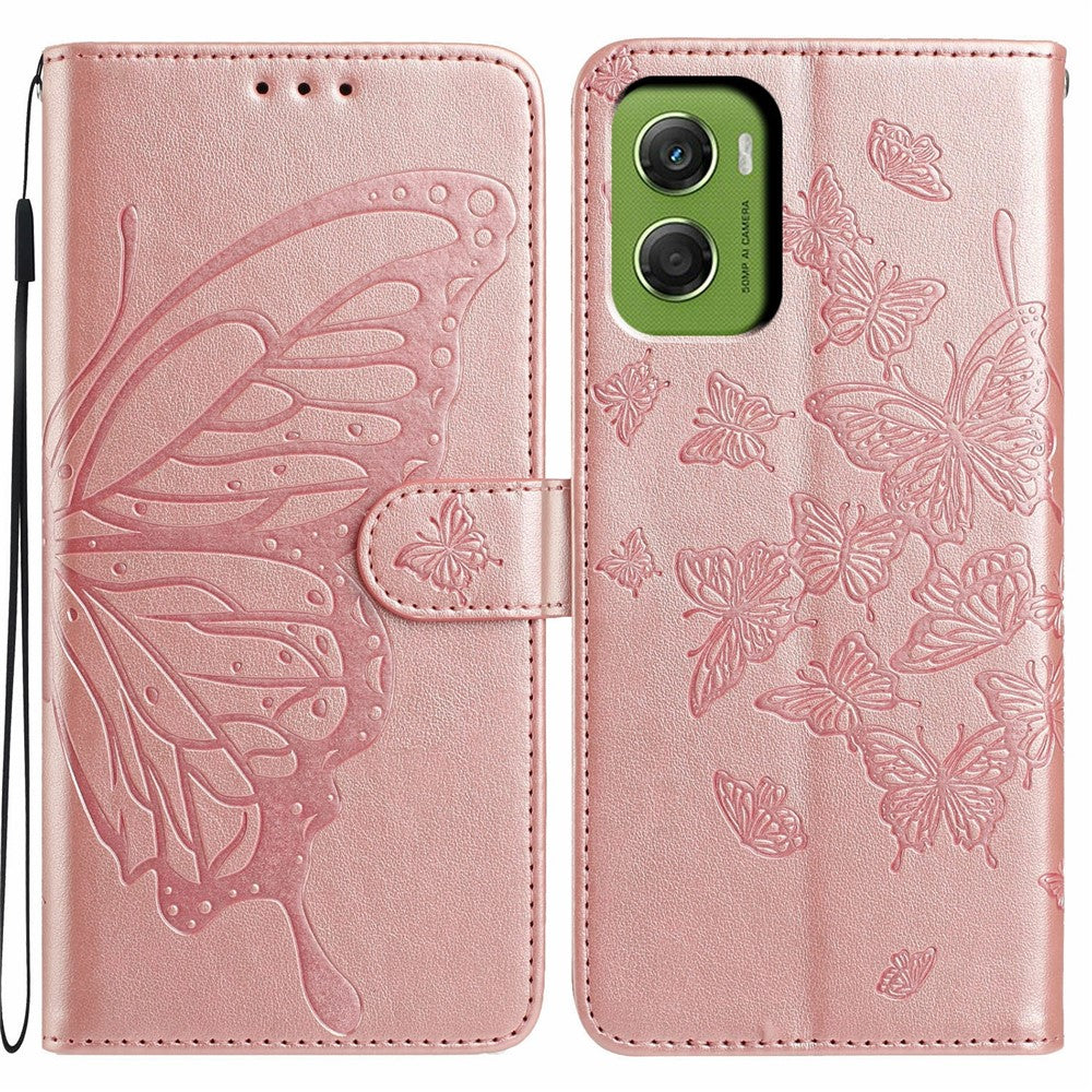 For Motorola Moto G06 4G Case Butterfly Imprinted Wallet Stand PU Leather Flip Phone Cover with Strap