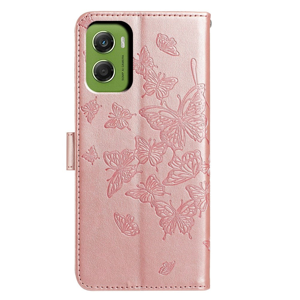 For Motorola Moto G06 4G Case Butterfly Imprinted Wallet Stand PU Leather Flip Phone Cover with Strap
