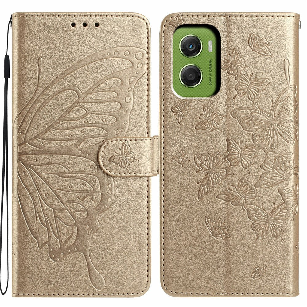 For Motorola Moto G06 4G Case Butterfly Imprinted Wallet Stand PU Leather Flip Phone Cover with Strap