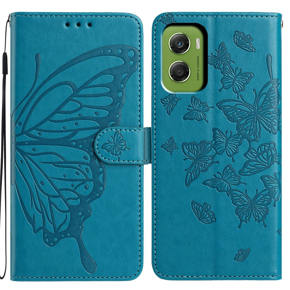 For Motorola Moto G06 4G Case Butterfly Imprinted Wallet Stand PU Leather Flip Phone Cover with Strap