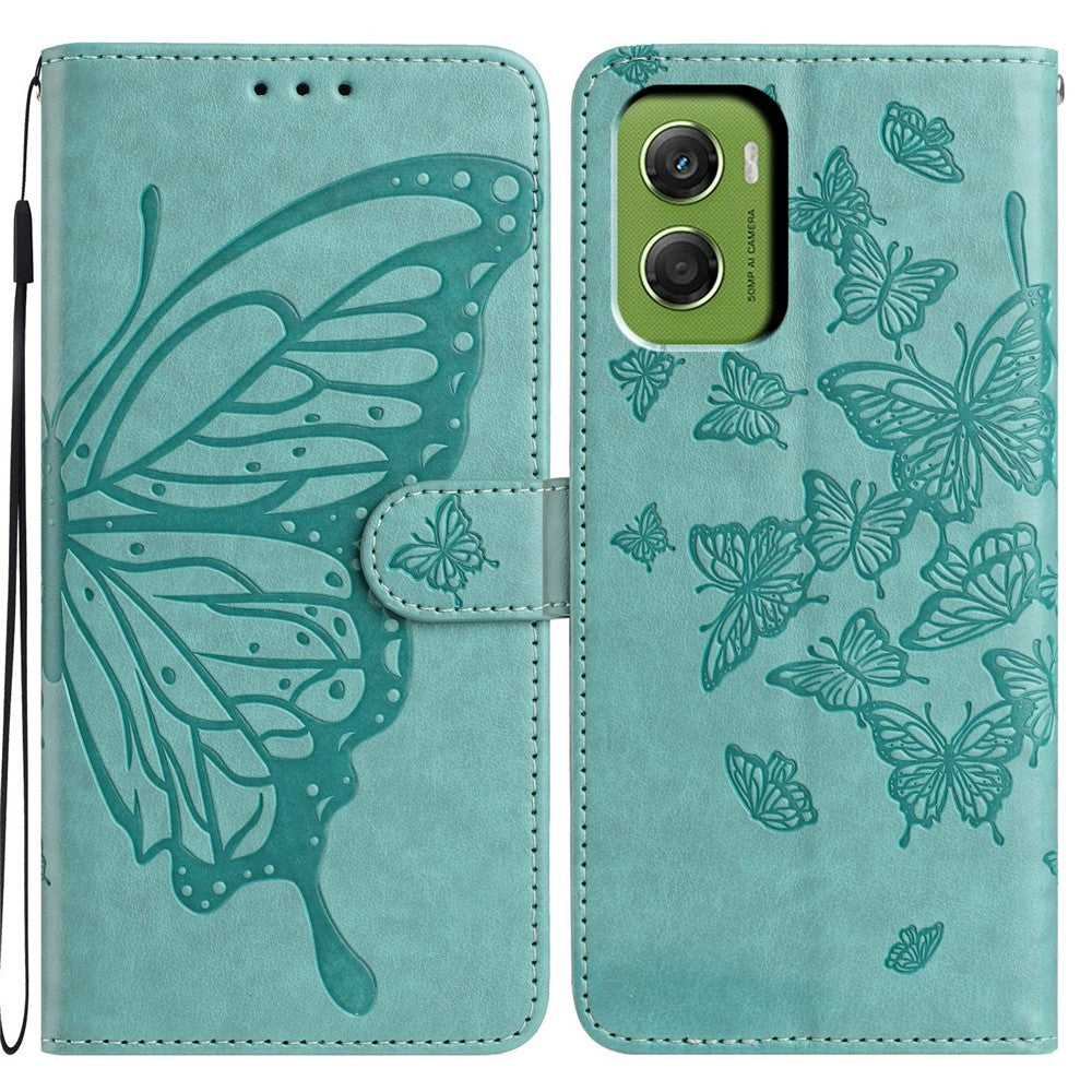 For Motorola Moto G06 4G Case Butterfly Imprinted Wallet Stand PU Leather Flip Phone Cover with Strap