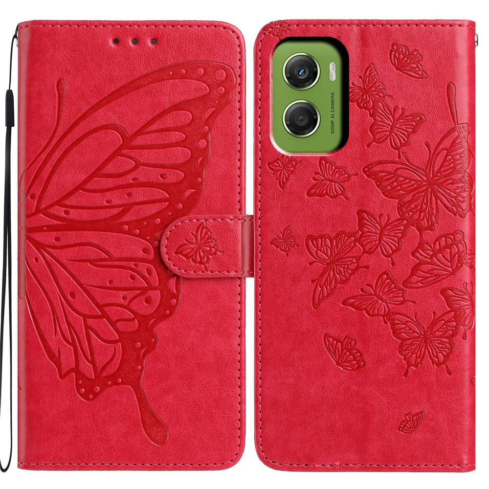 For Motorola Moto G06 4G Case Butterfly Imprinted Wallet Stand PU Leather Flip Phone Cover with Strap