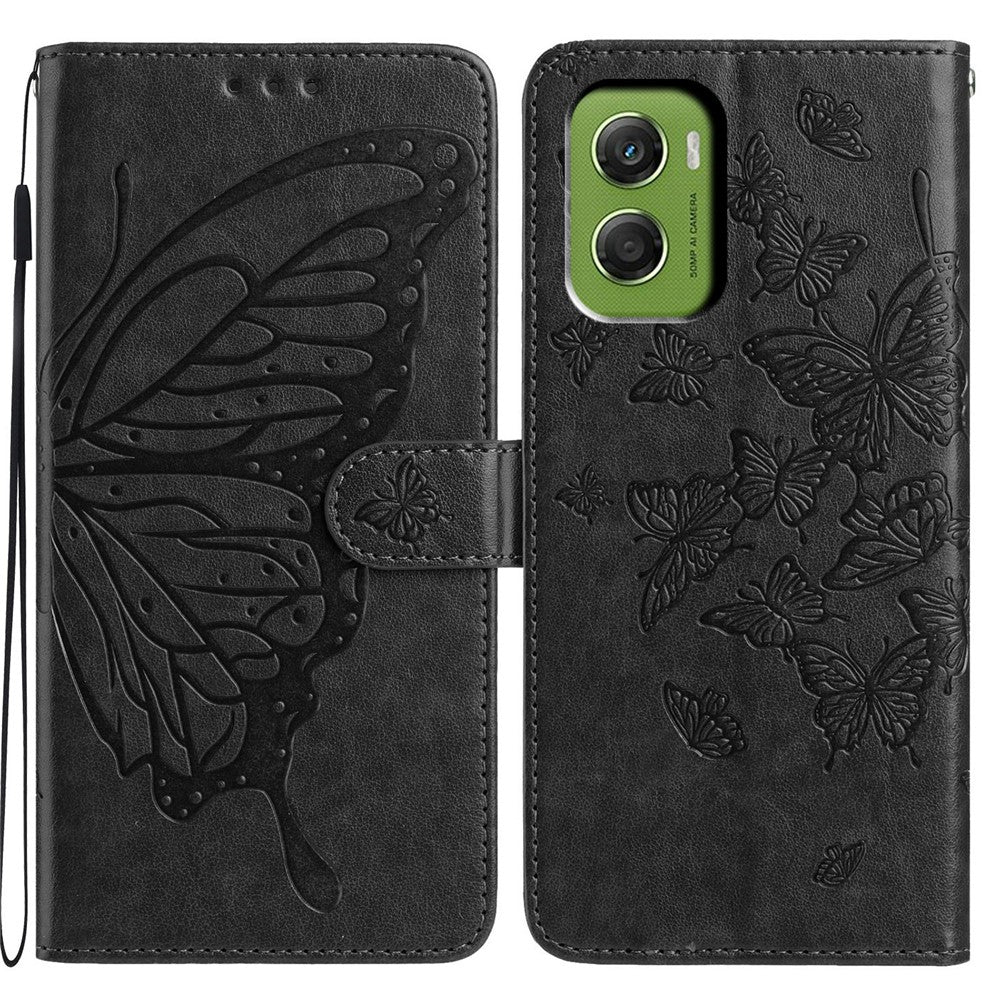 For Motorola Moto G06 4G Case Butterfly Imprinted Wallet Stand PU Leather Flip Phone Cover with Strap