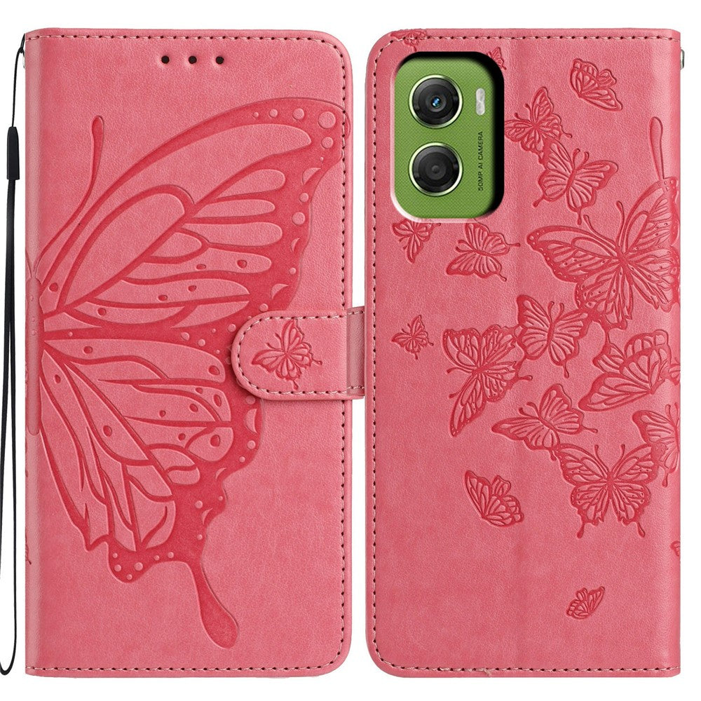 For Motorola Moto G06 4G Case Butterfly Imprinted Wallet Stand PU Leather Flip Phone Cover with Strap