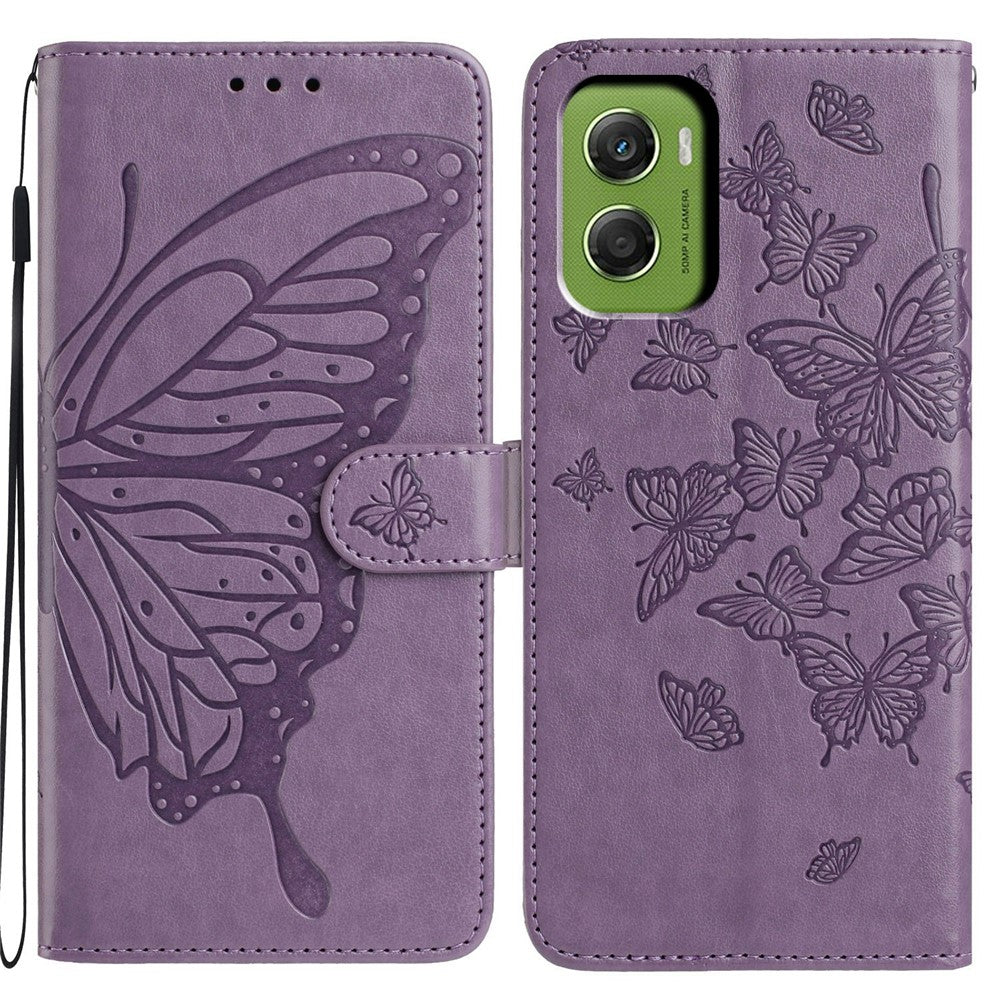 For Motorola Moto G06 4G Case Butterfly Imprinted Wallet Stand PU Leather Flip Phone Cover with Strap