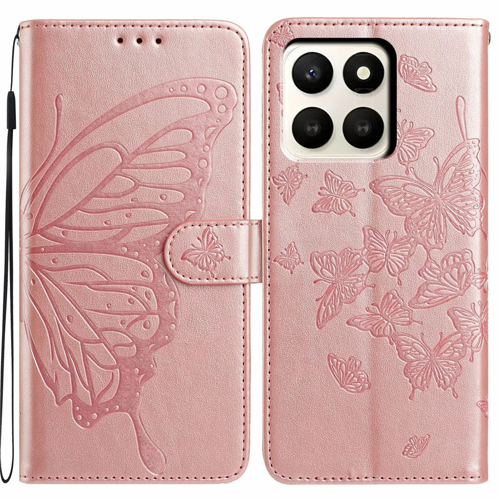 For Honor X7d 5G Case Butterfly Imprinted Wallet Stand PU Leather Flip Phone Cover with Strap