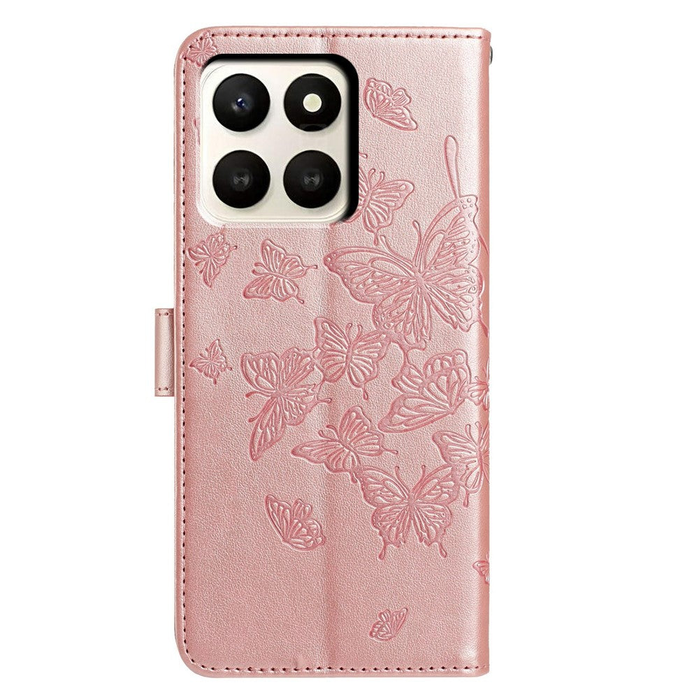 For Honor X7d 5G Case Butterfly Imprinted Wallet Stand PU Leather Flip Phone Cover with Strap