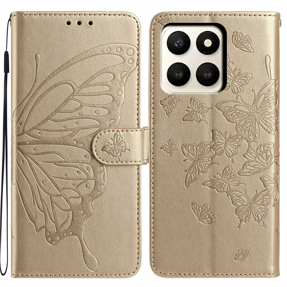 For Honor X7d 5G Case Butterfly Imprinted Wallet Stand PU Leather Flip Phone Cover with Strap