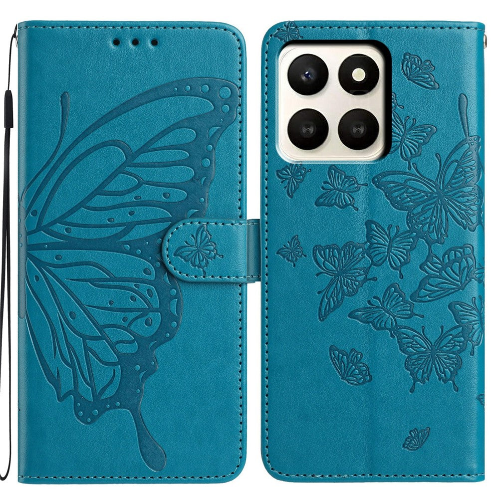 Funda tipo cartera con soporte y estampado de mariposa para Honor X7d 5G, de piel sintética, con correa.