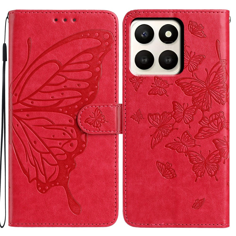 For Honor X7d 5G Case Butterfly Imprinted Wallet Stand PU Leather Flip Phone Cover with Strap