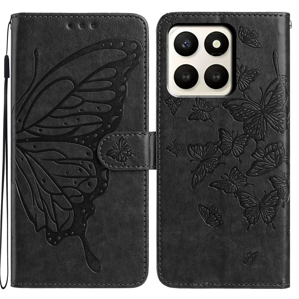 For Honor X7d 5G Case Butterfly Imprinted Wallet Stand PU Leather Flip Phone Cover with Strap
