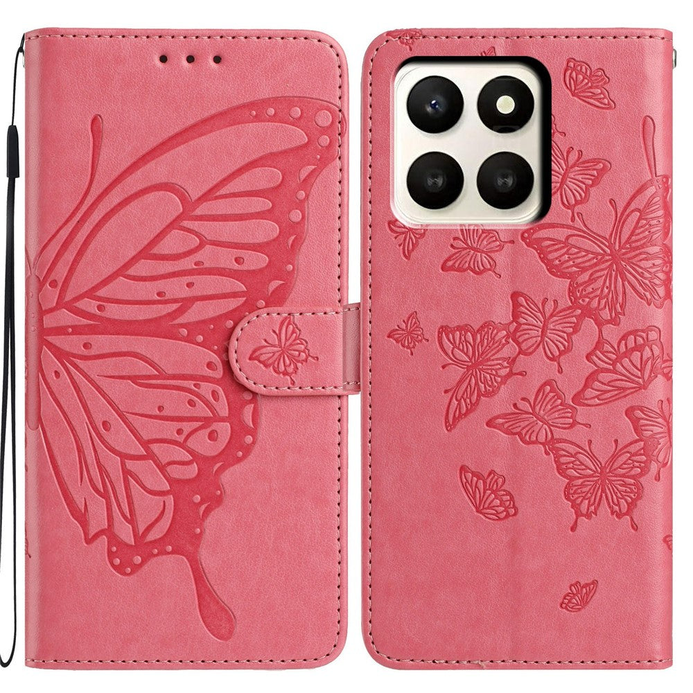 For Honor X7d 5G Case Butterfly Imprinted Wallet Stand PU Leather Flip Phone Cover with Strap