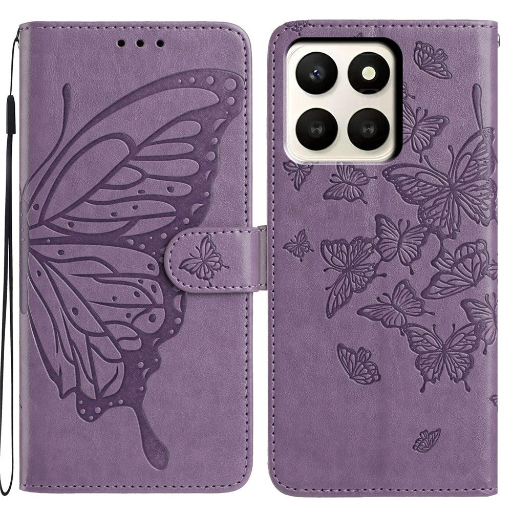 For Honor X7d 5G Case Butterfly Imprinted Wallet Stand PU Leather Flip Phone Cover with Strap