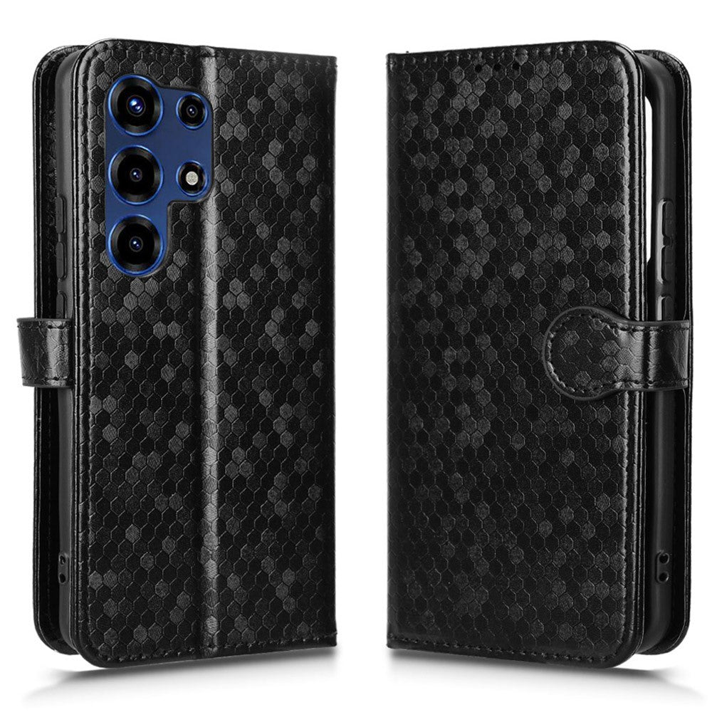 For itel Super 26 Ultra Wallet Case Dot Pattern Imprint PU Leather Phone Cover with Wrist Strap