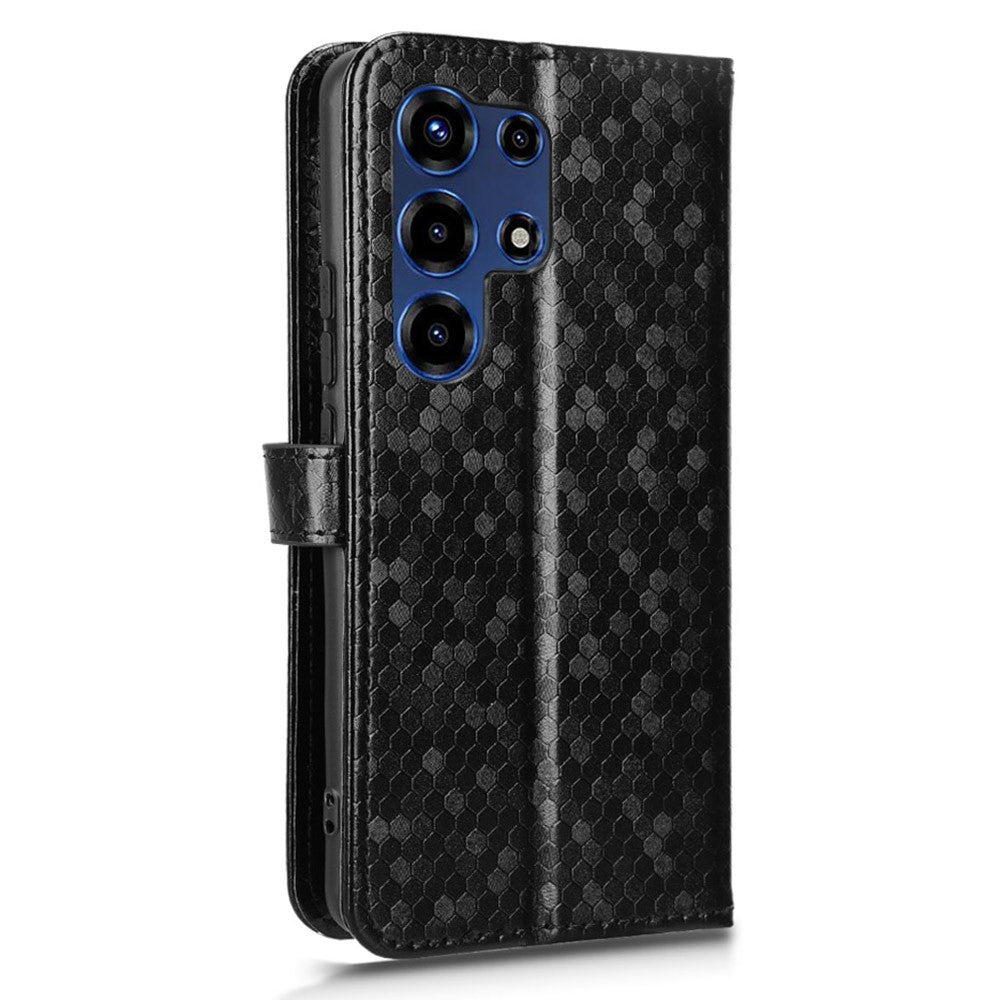 For itel Super 26 Ultra Wallet Case Dot Pattern Imprint PU Leather Phone Cover with Wrist Strap