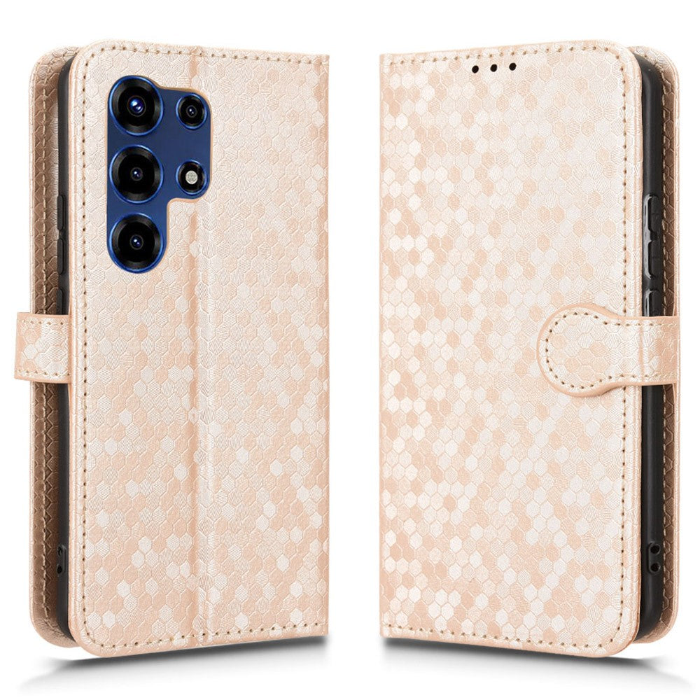 For itel Super 26 Ultra Wallet Case Dot Pattern Imprint PU Leather Phone Cover with Wrist Strap