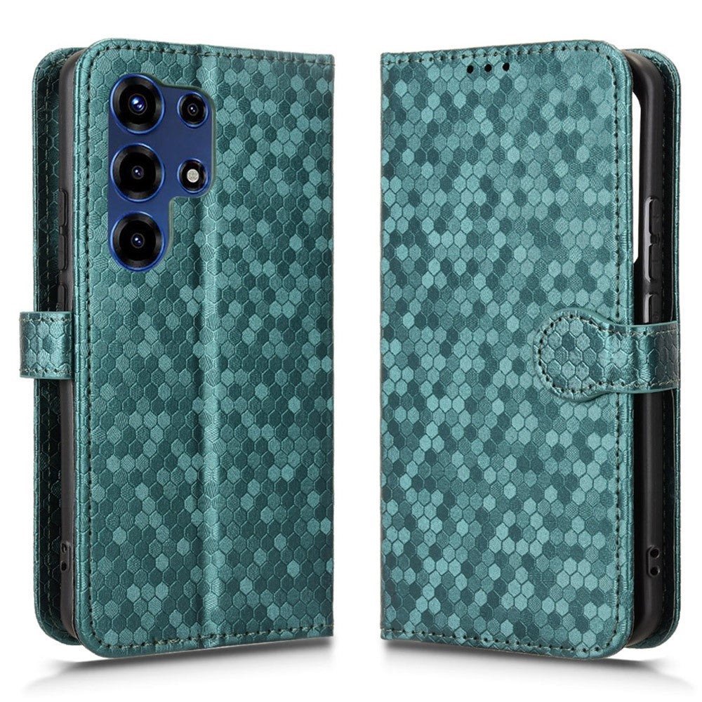 For itel Super 26 Ultra Wallet Case Dot Pattern Imprint PU Leather Phone Cover with Wrist Strap