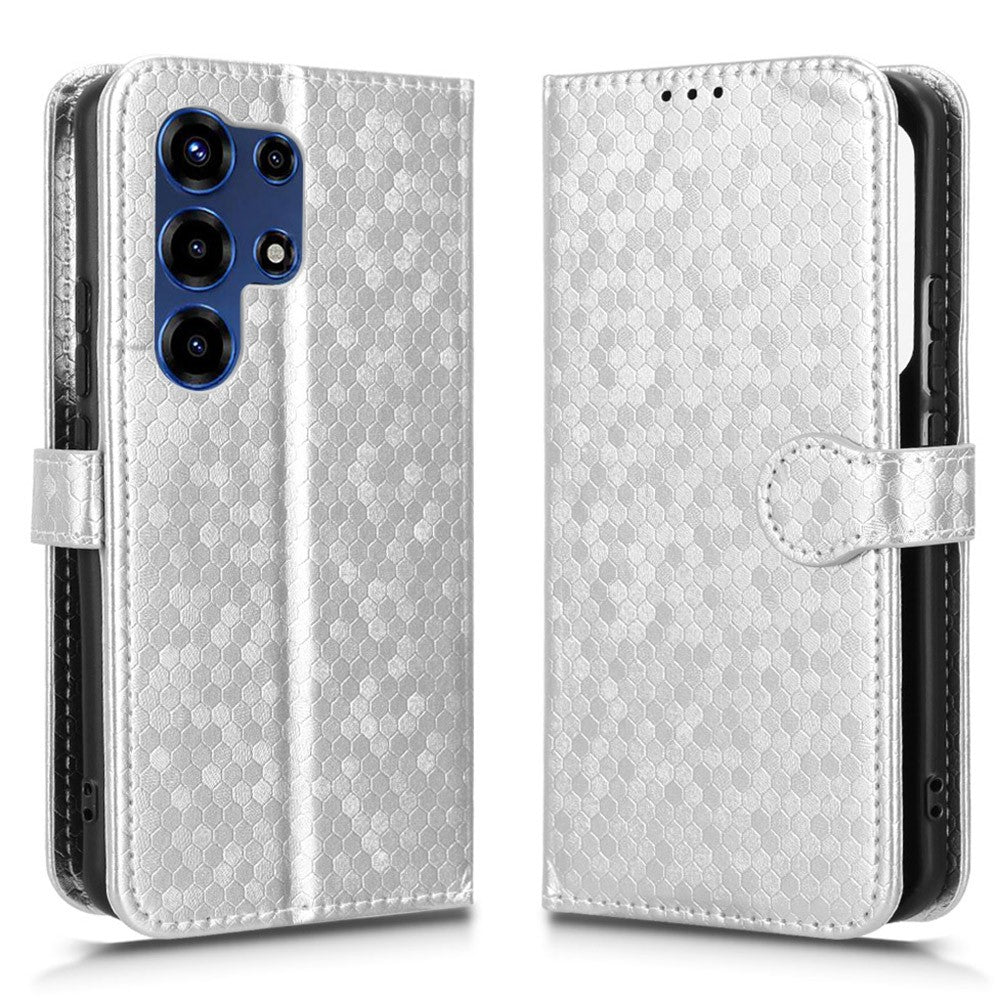 For itel Super 26 Ultra Wallet Case Dot Pattern Imprint PU Leather Phone Cover with Wrist Strap