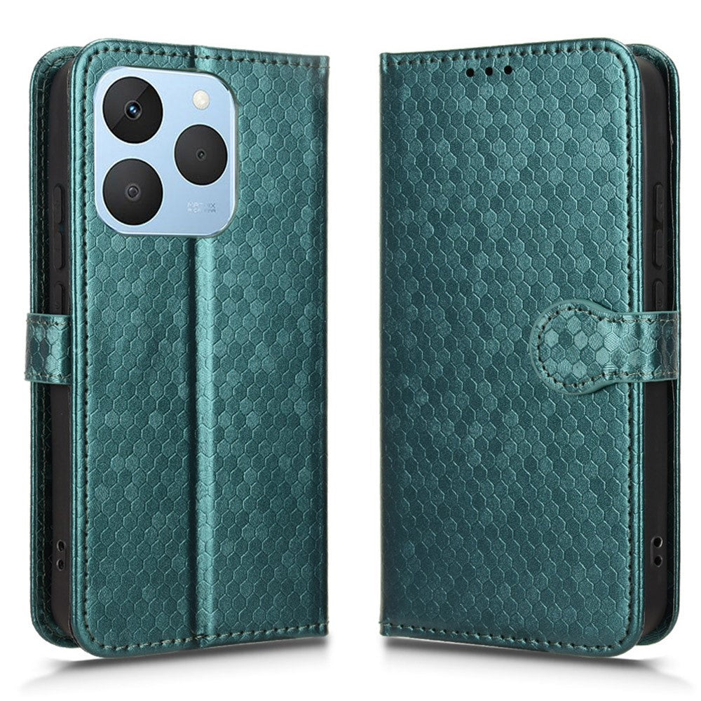 Funda tipo cartera para Realme 15T 5G, de piel sintética con estampado de puntos y correa de muñeca.