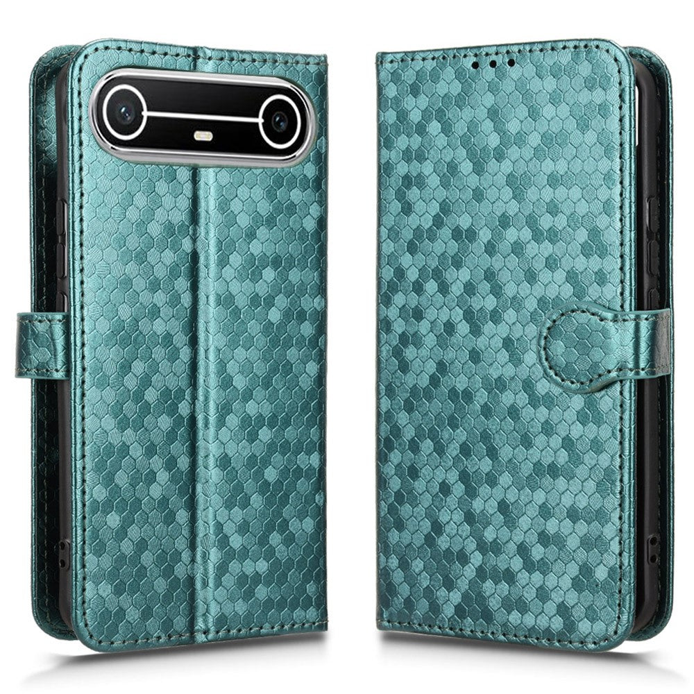 For TECNO Pova Slim 5G  /  Spark Slim 4G Wallet Case Dot Pattern Imprint PU Leather Phone Cover with Wrist Strap