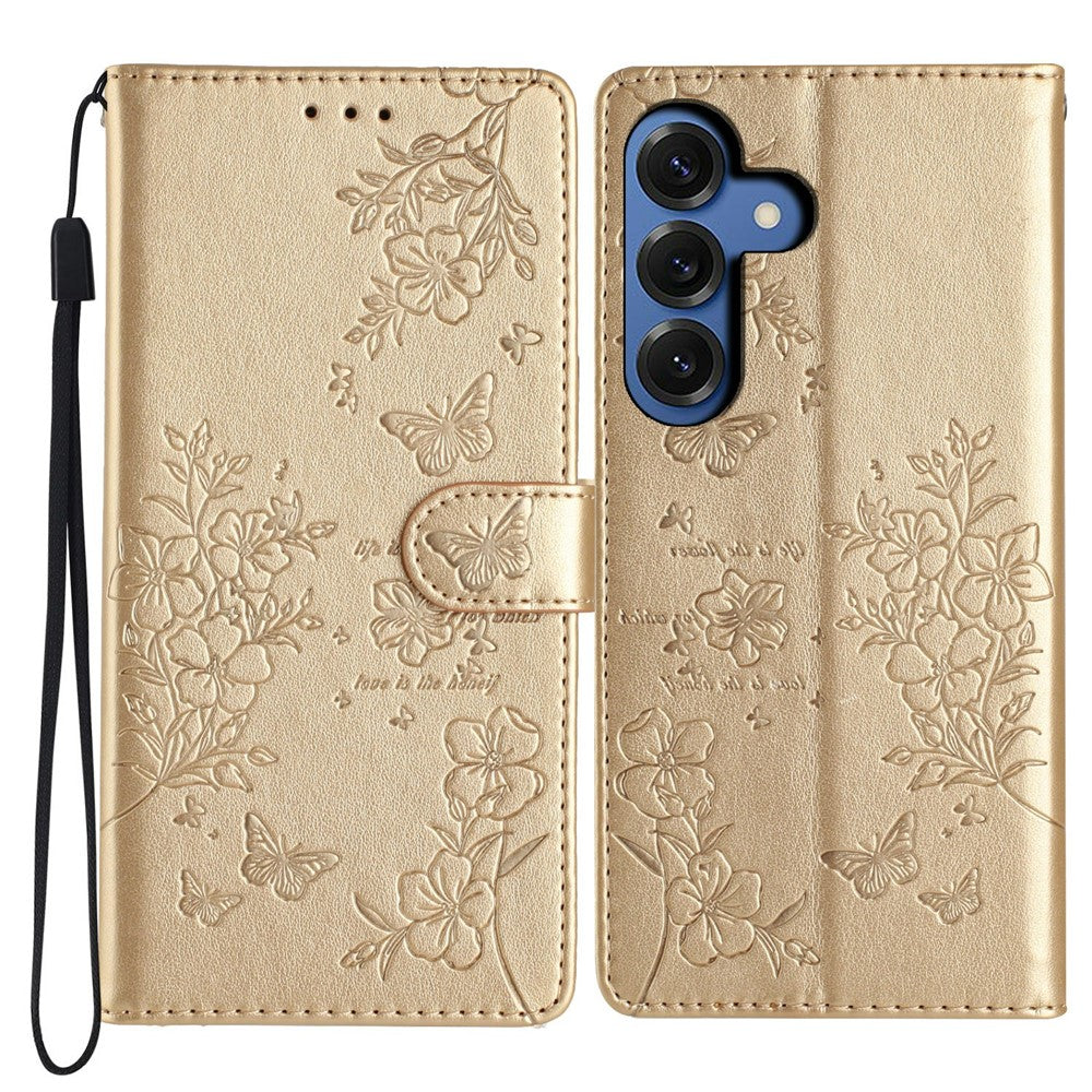 For Samsung Galaxy S26 / S26 Pro Wallet Phone Case Butterfly Floral Imprint Leather Flip Cover with Strap