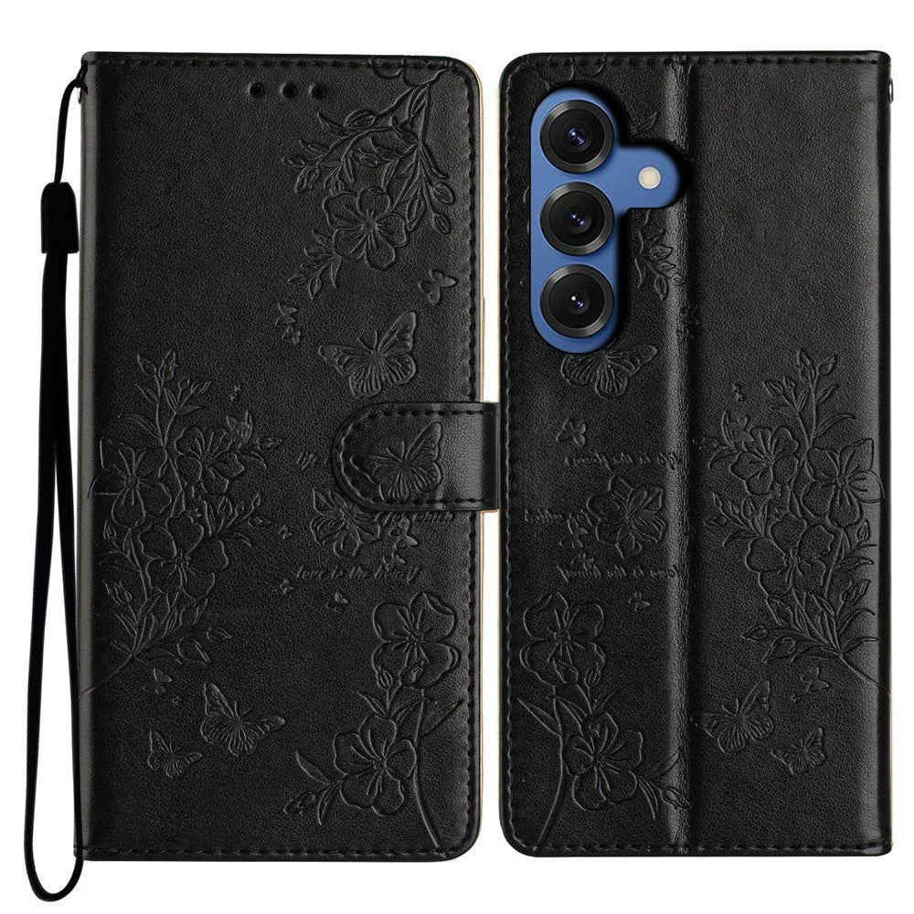 For Samsung Galaxy S26 / S26 Pro Wallet Phone Case Butterfly Floral Imprint Leather Flip Cover with Strap
