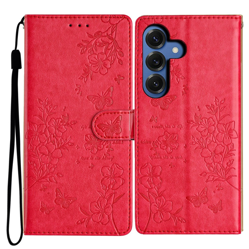 For Samsung Galaxy S26 / S26 Pro Wallet Phone Case Butterfly Floral Imprint Leather Flip Cover with Strap