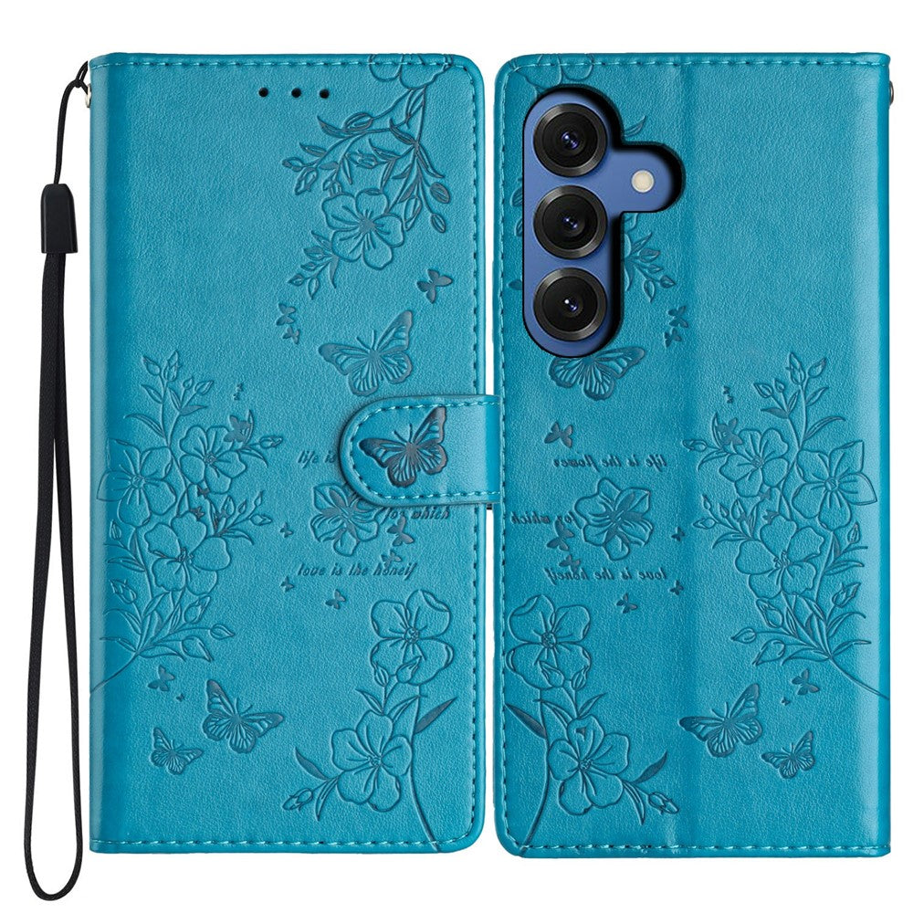 For Samsung Galaxy S26 / S26 Pro Wallet Phone Case Butterfly Floral Imprint Leather Flip Cover with Strap