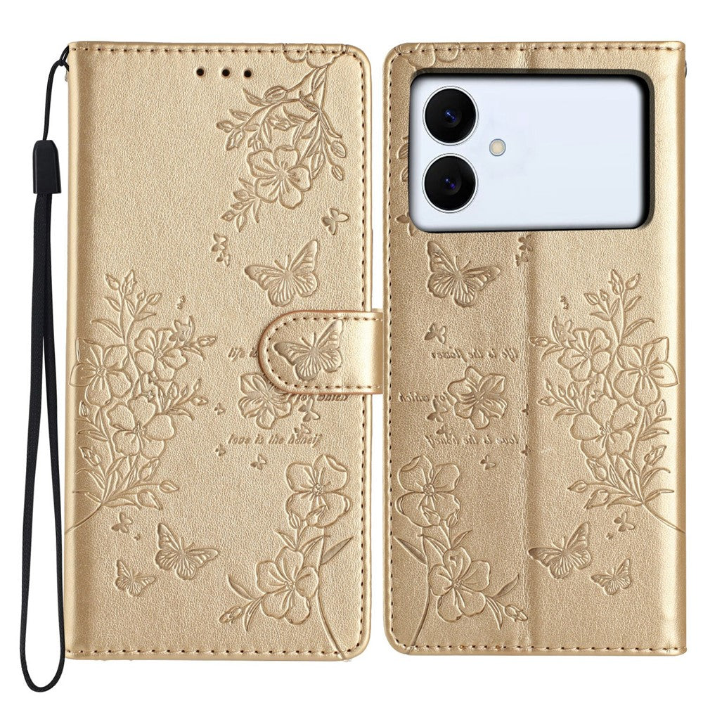 For Samsung Galaxy S26 Edge Wallet Phone Case Butterfly Floral Imprint Leather Flip Cover with Strap