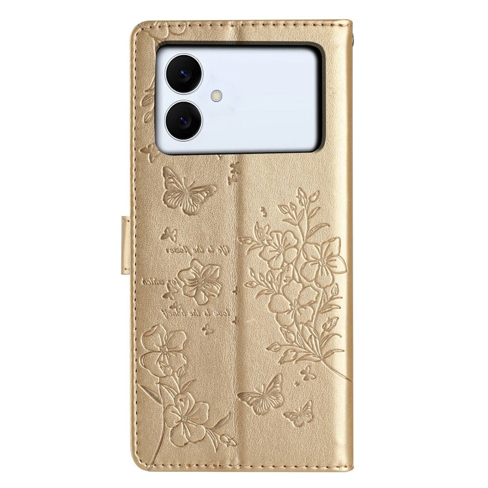 For Samsung Galaxy S26 Edge Wallet Phone Case Butterfly Floral Imprint Leather Flip Cover with Strap