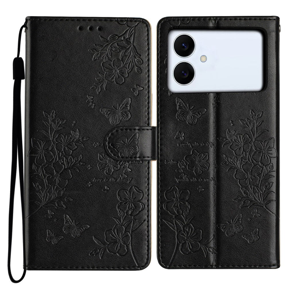 For Samsung Galaxy S26 Edge Wallet Phone Case Butterfly Floral Imprint Leather Flip Cover with Strap