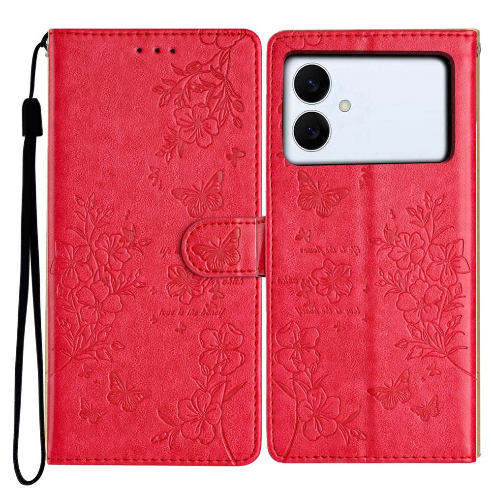 For Samsung Galaxy S26 Edge Wallet Phone Case Butterfly Floral Imprint Leather Flip Cover with Strap
