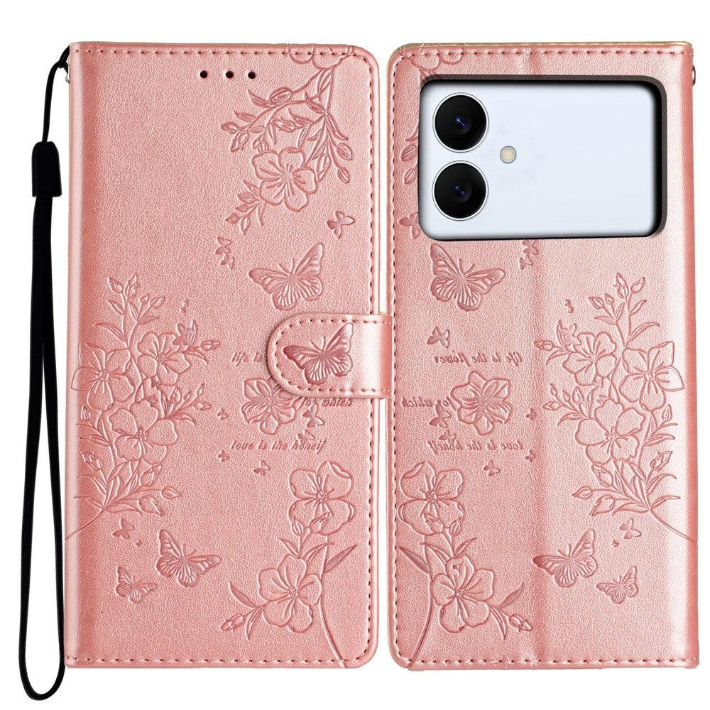For Samsung Galaxy S26 Edge Wallet Phone Case Butterfly Floral Imprint Leather Flip Cover with Strap