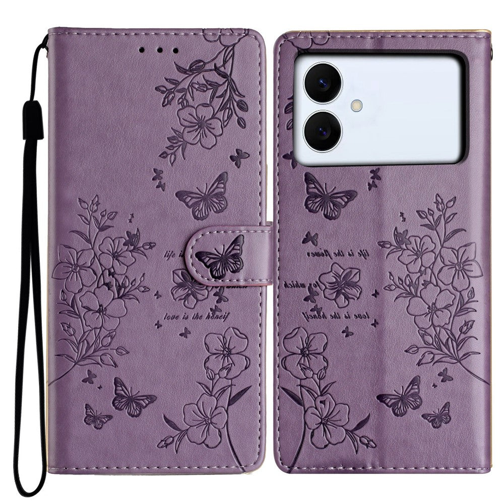 For Samsung Galaxy S26 Edge Wallet Phone Case Butterfly Floral Imprint Leather Flip Cover with Strap