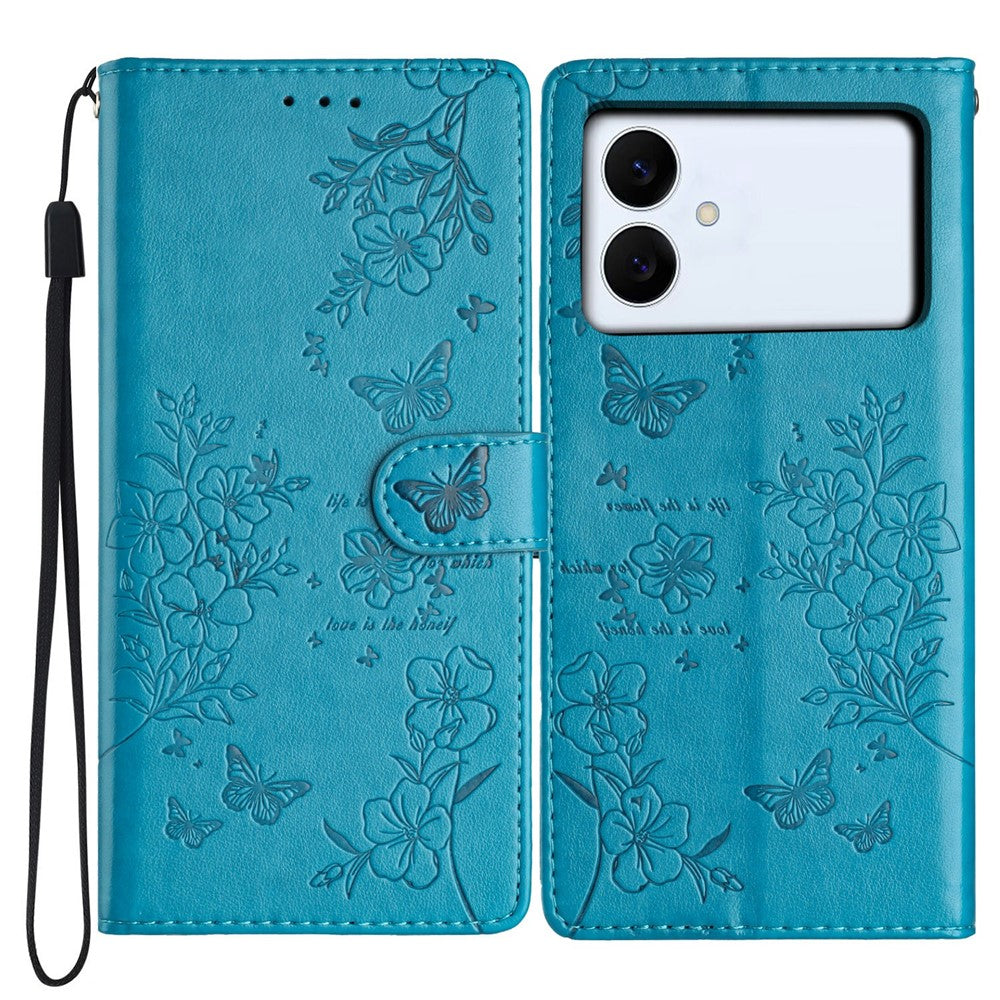 For Samsung Galaxy S26 Edge Wallet Phone Case Butterfly Floral Imprint Leather Flip Cover with Strap