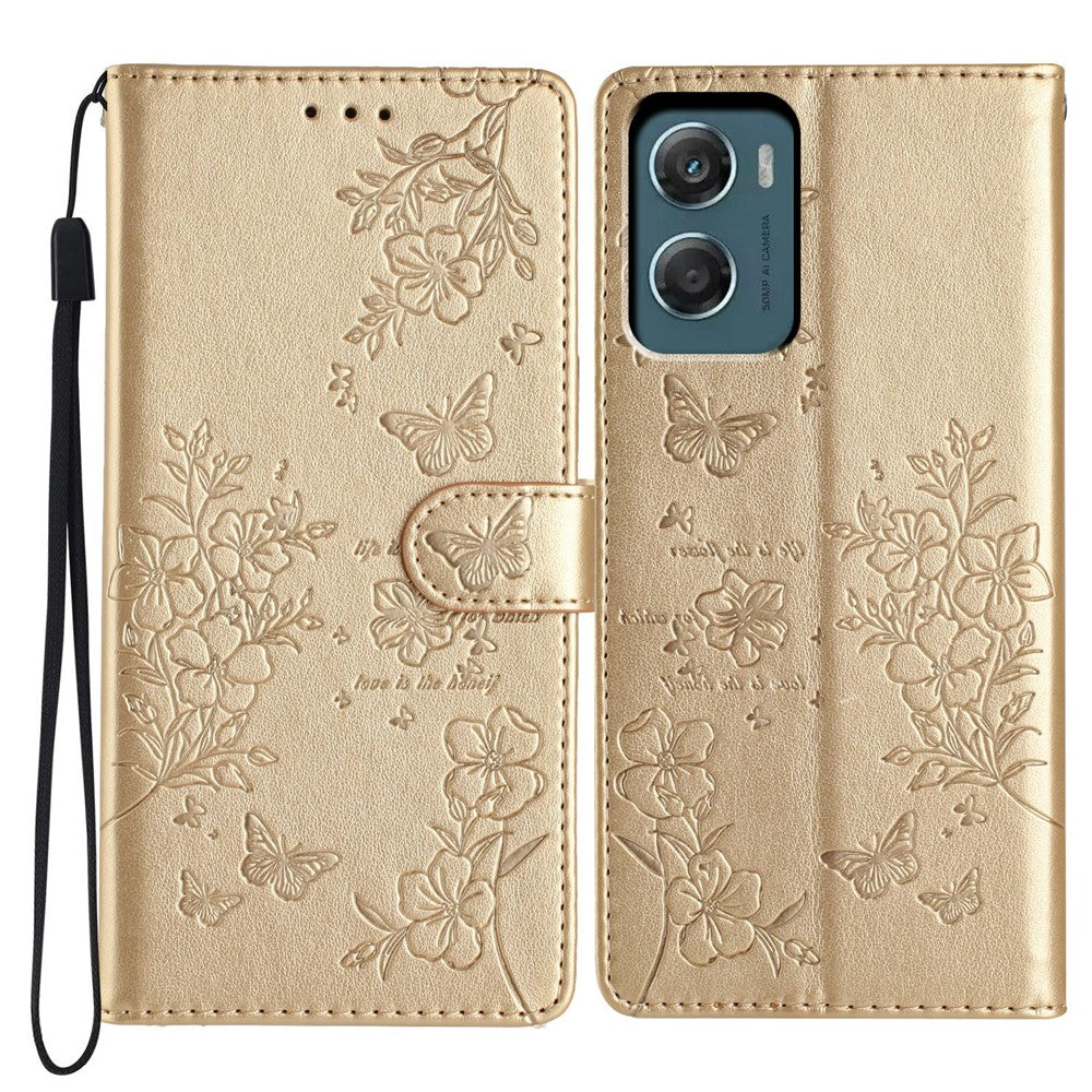 For Motorola Moto G06 4G Wallet Phone Case Butterfly Floral Imprint Leather Flip Cover with Strap