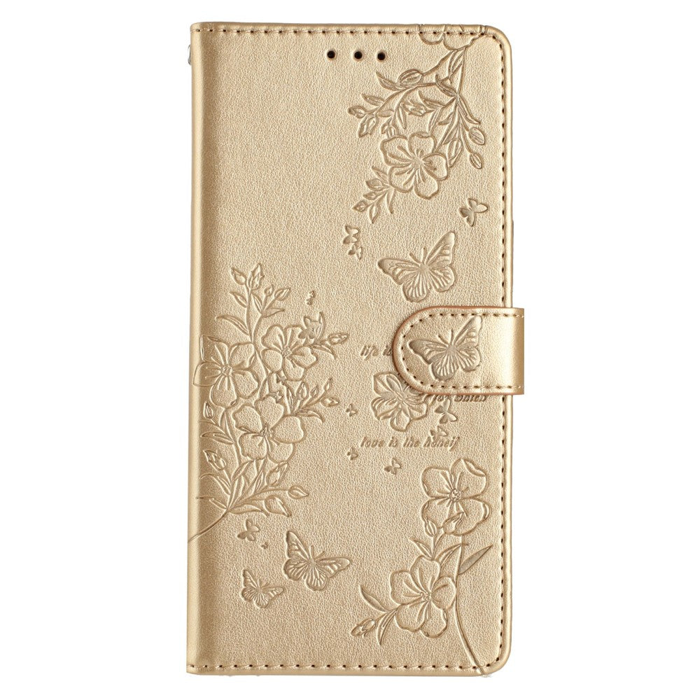 For Motorola Moto G06 4G Wallet Phone Case Butterfly Floral Imprint Leather Flip Cover with Strap