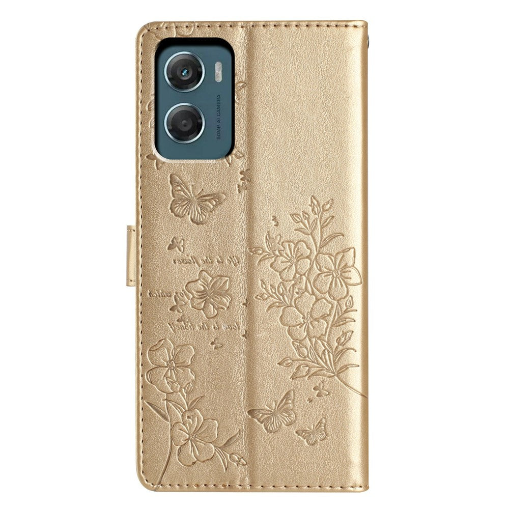 For Motorola Moto G06 4G Wallet Phone Case Butterfly Floral Imprint Leather Flip Cover with Strap