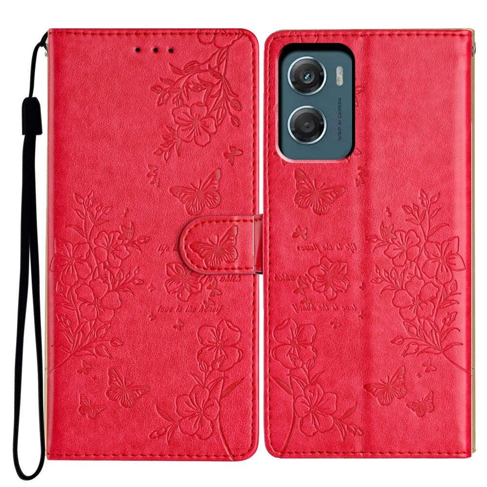 For Motorola Moto G06 4G Wallet Phone Case Butterfly Floral Imprint Leather Flip Cover with Strap