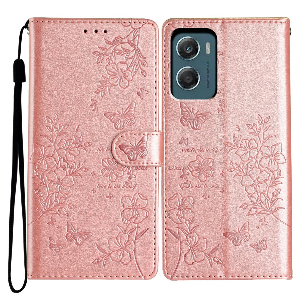 For Motorola Moto G06 4G Wallet Phone Case Butterfly Floral Imprint Leather Flip Cover with Strap